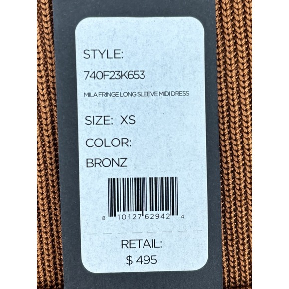 Toccin Mila Fringe Long Sleeve Midi Dress Size XS Bronze Knit Anthropologie NWT - Picture 11 of 12